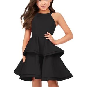 Girls Black Tiered Party Dress